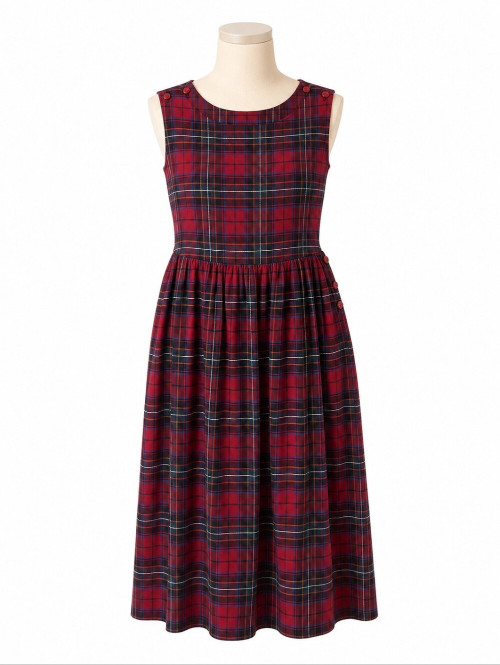 VTG Laura Ashley Red Tartan Plaid Pinafore Jumper Dress Midi Wool Blend Sz 10